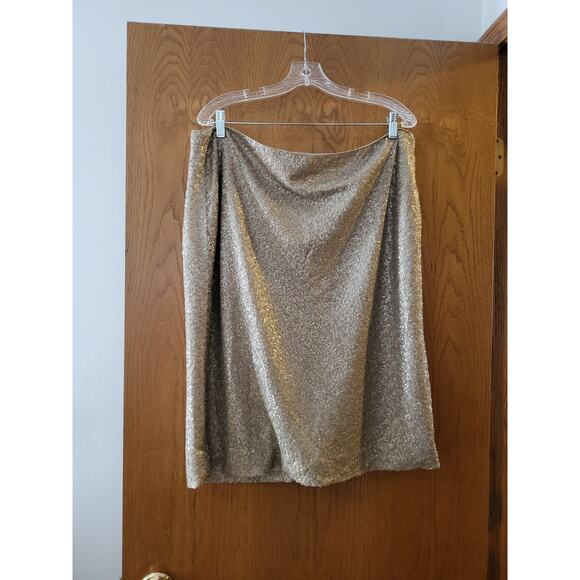 Vintage Lauren Ralph Lauren Champagne Miniature Sequin Zip Skirt NWT 16W - Picture 1 of 5
